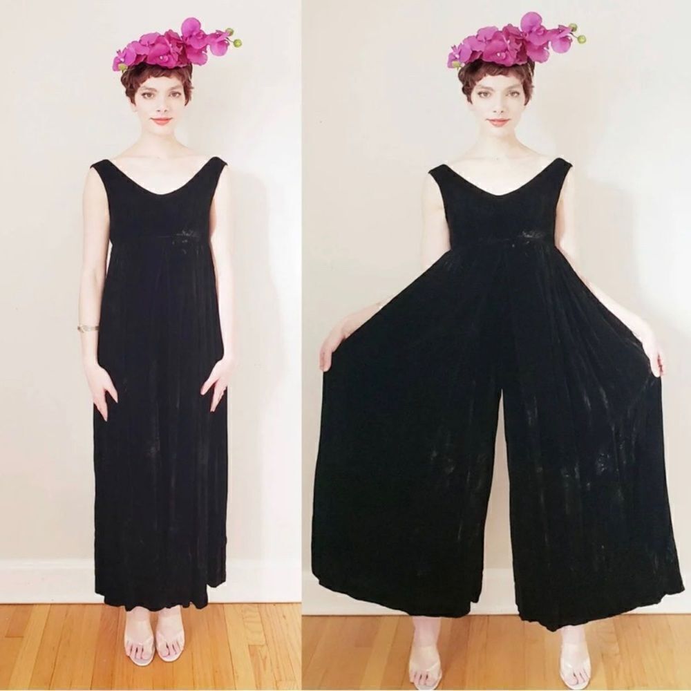 Vintage‎ Jane Martin palazzo wide leg jumpsuit Whimsigoth black crushed velvet 7